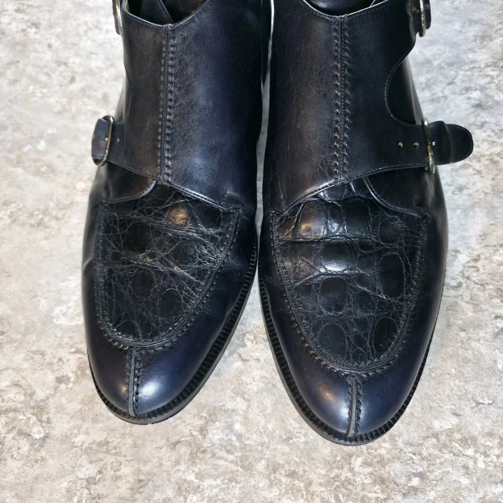 Vintage Mezlan Size 11.5 Crocodile Blue Handmade In Spain Monk Shoes *Read Desc.
